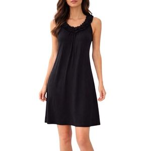 Ann Taylor LOFT Black Ruffle Neck Knit Dress Size S Sleeveless Modal Blend